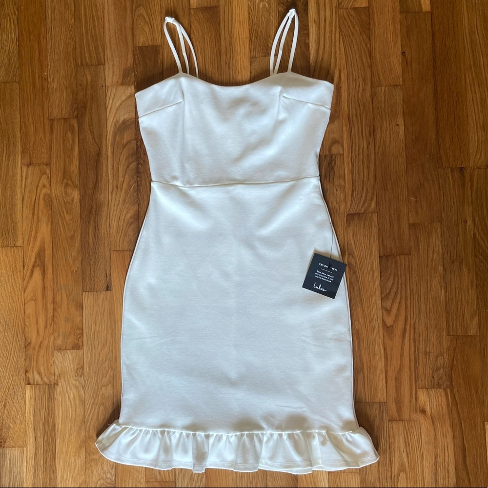 Lulus White Bodycon Ruffle Mini Dress XS and S
